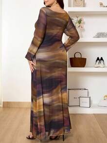 SHEIN Frenchy Váy in họa tiết nhuộm có mũ cỡ lớn dành cho nữ, váy rộng thanh lịch, thời trang, mới cho mùa xuân/hè, vải lưới mềm mại, độ co giãn cao, cỡ lớn - Nhiều màu - Xem 2