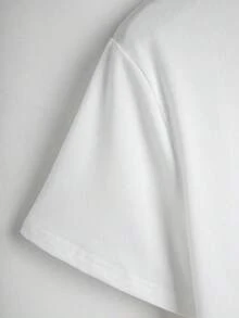 Mujer casual universitario camiseta estampado letras OHARM'S 1896 tejido suave color sólido holgado cuello redondo manga corta primavera verano diario - Blanco - Ver 3