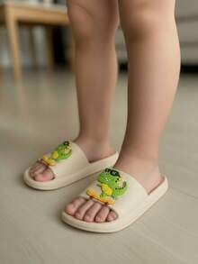 Sandalias infantiles EVA ligera decoradas rana y corazones punta redonda sin cordones suela antideslizante estilo tierno verano hogar playa chanclas - Beis - Ver 2