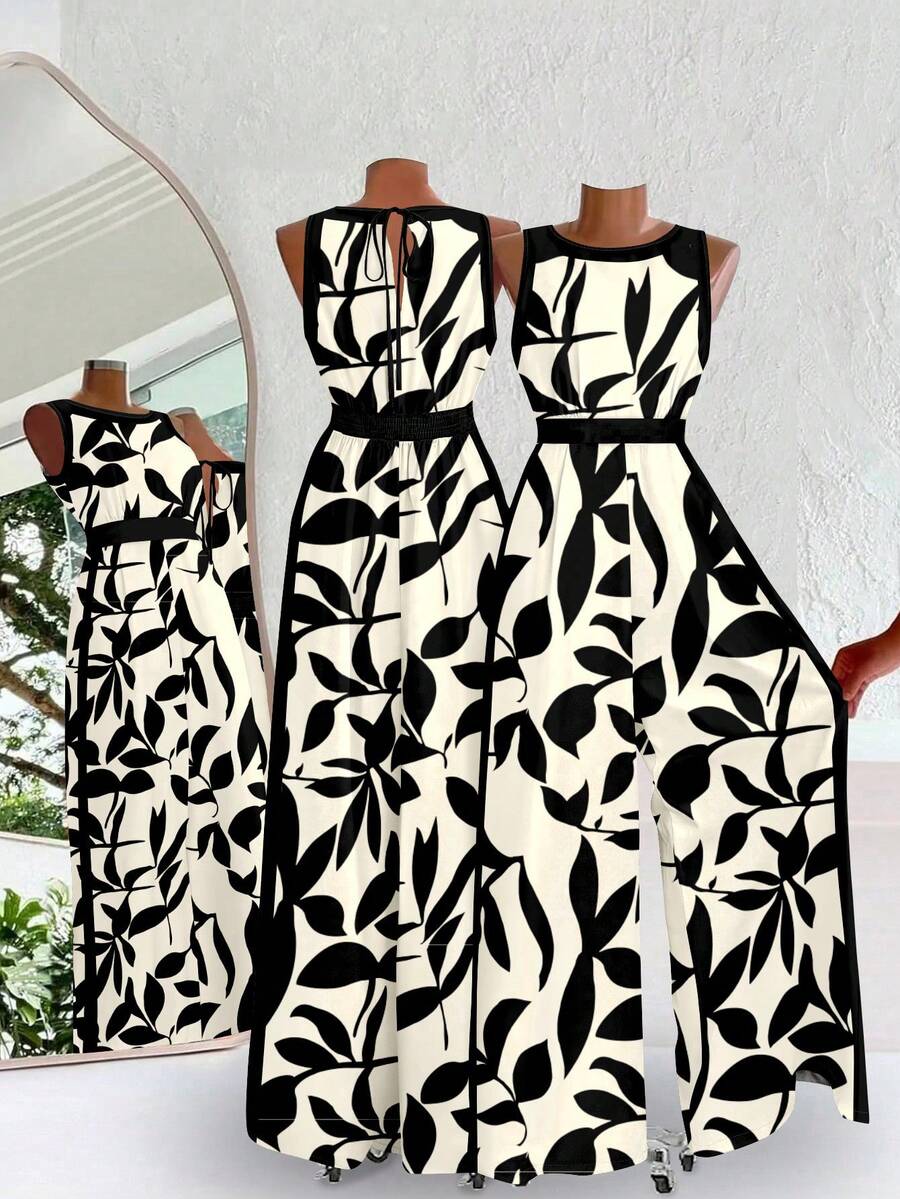 SHEIN Clasi Bộ đồ liền thân họa tiết hoa thanh lịch, thoải mái khi mặc hàng ngày - Màu be - Xem 1
