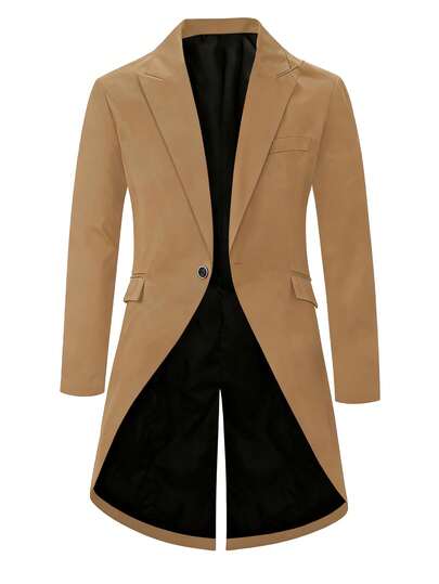 Manfinity AFTRDRK Men's Solid Color Business Commute Suit Jacket Men Long Coat Suit Khaki Zoot Suit Men Trench Coat Men Tuxedo ,Old Money,Daily Leisure, Weekend Trips, Outdoor Activities, Travel Expeditions, Relaxed Work Environments Or Semi-Formal Occasions,Boyfriend/Husband Gift, Anniversary Gift,Christmas