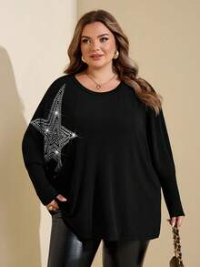 SHEIN CURVE+ Áo phông đen cỡ lớn có in hình, Áo phông đen cỡ lớn gợi cảm, Halloween - màu đen - Xem 7
