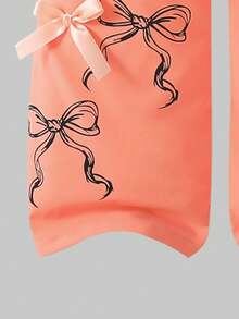 SHEIN Sparklyn Áo nỉ cổ tròn màu trắng in chữ và nơ màu hồng dễ thương cho bé gái 8-12 tuổi, kết hợp với quần cạp rút màu hồng, bộ 2 món - Màu Hồng  Dưa hấu - Xem 5