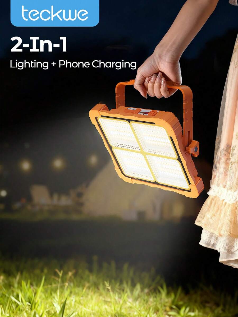 Teckwe Solar Floodlight, Super Bright LED Emergency Lighting, USB Rechargeable Portable Flashlight, Suitable For Camping/Night Market/Travel/Power Outage Lighting,Charging Emergency Outdoor Solar Portable Floodlight Camping Night Market Stall Light Small Yellow Light