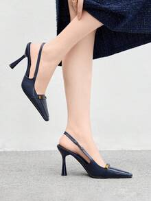 CUCCOO BIZCHIC Giày cao gót đế xuồng da bóng màu đen thời trang dành cho nữ, thích hợp cho đi làm, hẹn hò, tụ tập, tiệc tùng và các dịp khác - Màu xanh lam - Xem 4