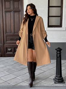 Easura Plus Size European And American New Overcoat, Loose Fit Mid-Length Windbreaker - Camel - View 5