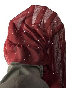 SHEIN Slumberist Plus Size Women 2 Pieces Set: Lace Patchwork Diamond Mesh Camisole Top + Sexy Lace Pajama Pants - Maroon - View 8