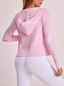 SHEIN Sovereign Charm Solid Color Casual Slim-Fit Versatile Regular Fit Long Sleeve Hooded Sweater For Women Cardigan For Women Gym Pink Women - Pink - View 2