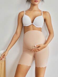 BloomMama 1pc Coffee Brown Comfortable Minimalist High Waist Flat Belly Wavy Hem Maternity Underwear - Coffee Brown - View 4