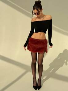 Aloruh Damen Winter Alltagskleidung: Neuer Stil Kunstfell Rock, warm und modisch, taillentiefer Schlitz Slim Fit Rock, Weihnachten, Silvester, Lässig