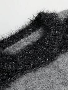 Louniche Jersey de punto con cuello redondo, manga larga y lentejuelas de color contrastante, minimalista para mujer