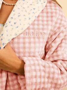 Aralina Women's Reversible Plaid & Ditsy Floral Fluffy Cozy Robe, Autumn/Winter - Pink - View 4