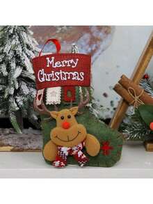 Joivida 1 件/3 件圣诞派对装饰圣诞老人雪人驯鹿复古小袜子圣诞树挂饰圣诞袜礼品袋糖果袋节日庆祝用品，圣诞节 - 彩色 - 查看 3