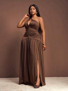 Slaydiva 2025 春夏新品 音乐节、复活节、西部风、游牧风、生日派对、毕业典礼、学院风、学生风、日常休闲、基本百搭、休闲、度假、邮轮旅行、海滩、日光浴、网络热播、街头潮流、婚礼宾客波西米亚风、通勤、早午餐、机场、Y2K、乡村复古、节日、新年、情人节、优雅浪漫性感派对深 V 领露背开衩 A 字长裙 - 棕色 - 棕色 - 查看 14