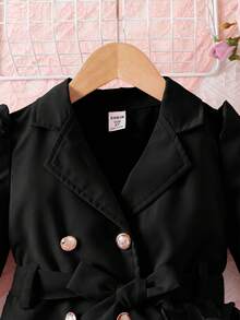 Áo khoác trẻ trung thanh lịch cho bé gái, cổ áo, tay dài, thắt lưng, thiết kế lưới bướm bên trái, quyến rũ và đáng yêu - màu đen - Xem 4