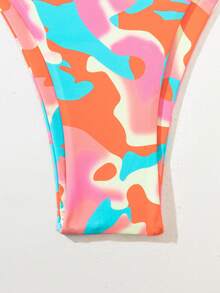 Camo Print Triangle Tie Side Bikini Set, For Summer Beach Vacation - Multicolor - View 6