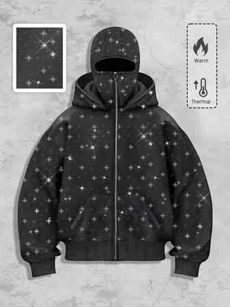 Street Life Sudadera con capucha con cremallera y adornos de strass para hombre, para otoño/invierno, top de manga larga