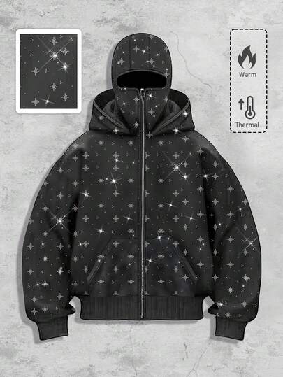 Street Life Sudadera con capucha con adornos de strass de moda para hombres, otoño/invierno