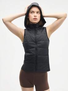 Eassivo Eassivo Women's Black Hooded Puffer Vest,Sleeveless Zipper Lightweight Jacket, Winter Warm Sports Outerwear, Casual Athleisure Layer - Black - View 3