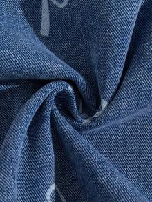 SHEIN Set Denim Motif Minimalis Kasual untuk Balita - Medium Wash - View 4