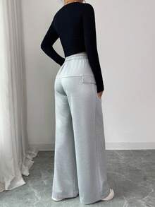 SHEIN Elenzya 优雅褶皱弹力腰浅灰色女士运动裤 - 淺灰色 - 查看 2