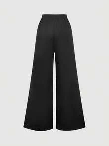 SHEIN MOD Damskie luźne, eleganckie, szerokie spodnie z ozdobnymi aplikacjami, jesień/zima, Sylwester, elegancki, noworoczny look, Boże Narodzenie, biuro, praca, patchwork z wysokim rozcięciem, czarne spodnie, klub, koktajl, plaża, impreza rave, rejsy, wyjścia, stylowa kolekcja, damskie szerokie spodnie, czarne spodnie - Czarne - Zobacz 3