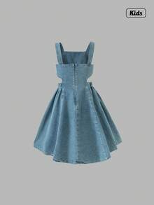 Sweetra Váy thời trang thiết kế cho bé gái, váy công chúa dây denim mềm mại cho bé gái tuổi mới lớn mùa hè mới - Màu xanh lam - Xem 2