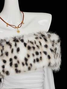 SHEIN ICON 女士性感时尚Y2K豹纹露肩修身T恤 - 白色 - 查看 5