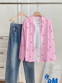 Resyla 女士蝴蝶结印花宽松长袖衬衫 - 彩色 - 查看 3