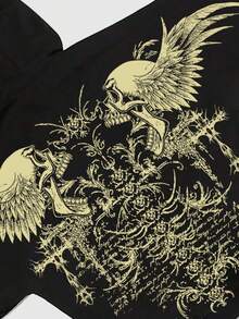 ROMWE MEN Goth Sudadera con capucha gótica oversize en color negro, con diseño de mangas de murciélago a la moda, para el invierno - Negro - Ver 3