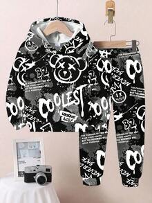 2pcs/Set Young Boys Casual Loose Comfortable King Letter Tie-Dye Gradient Streetwear Sports Style Hooded Sweatshirt Set, Suitable For Autumn/Winter - Multicolor - View 2