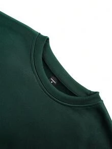 Manfinity Homme Áo nỉ cổ tròn màu trơn cho nam mùa xuân và thu - Màu xanh lá cây đậm - Xem 6