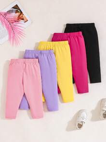 5 件套女婴休闲简约蝴蝶结印花打底裤，适合所有季节，适合日常穿着、外出、旅行等休闲场合，适合 6 个月至 2-3 岁婴儿 - 彩色 - 查看 2