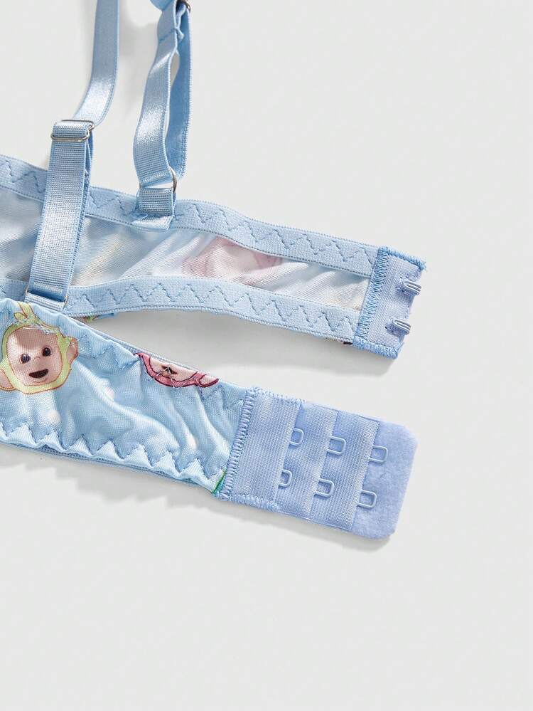 Teletubbies X ROMWE Women's Cartoon Graphic Triangle Cup Bra And Panty Set - Baby Blue - View 4