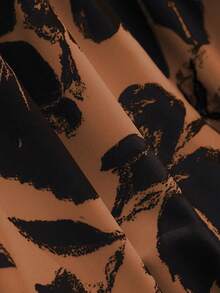 Franclia Váy họa tiết hoa màu mơ cổ chữ V tối giản thời trang có viền đen ở cổ, tay áo và eo, váy dài tay vừa phải dành cho nữ vào mùa thu/đông - Lạc đà - Xem 5