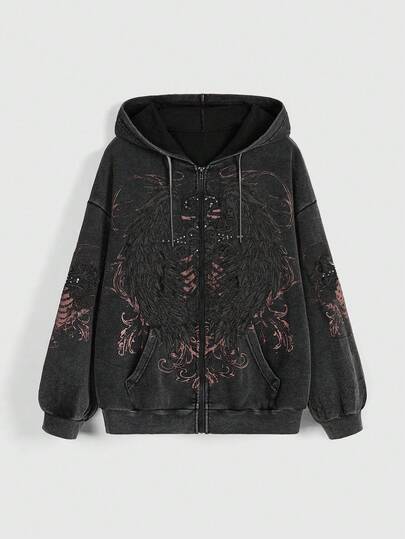 Grunge Punk Plus Size Distressed Streetwear Hoodie/Winter