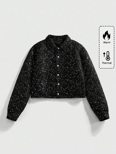 Men's Loose Fit Shiny Sequin Padded Coat, Fall/Winter