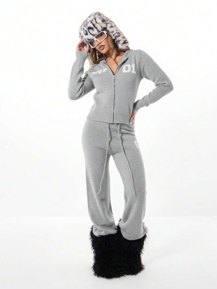 SUMWON WOMEN Fluffy Knit Wide Leg Trousers With Logo