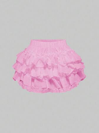 Kawaii Pantalones cortos con volantes en el bajo de unicolor dulce para mujer, verano