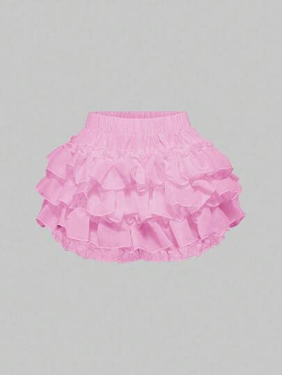 Kawaii Short à volants de couleur unie doux pour femmes, été