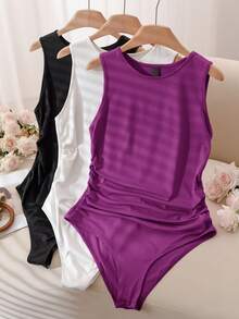 Plus Size Sweater Bodysuits - Purple - View 6