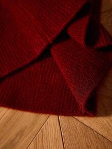 Aveloria Rosie 秋冬酒红色露肩宽松收腰仿珍珠装饰派对圣诞新年百搭优雅毛衣连衣裙 - 酒紅色 - 查看 8