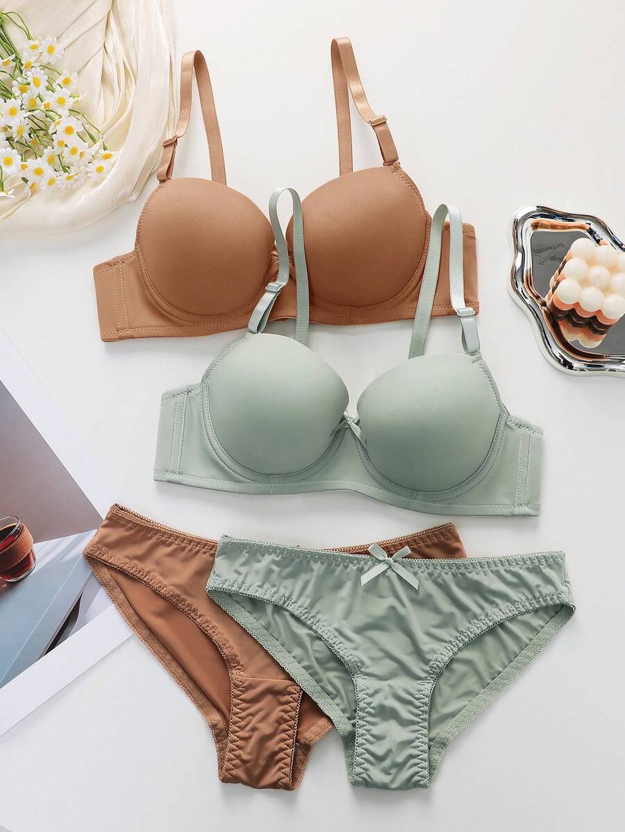 2件套内衣套装（带钢圈，三角裤） - 彩色 - 查看 1