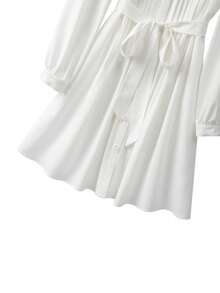 GlowEve CURVE Đầm xếp ly tối giản thanh lịch, cổ chữ V màu trơn bán chạy nhất dành cho nữ cỡ lớn, tay dài, thanh lịch, thắt lưng + thiết kế xếp ly chữ A, thon gọn đa năng, thiết kế đơn giản, thích hợp cho việc đi làm hàng ngày, đi chơi và giải trí - trắng - Xem 6