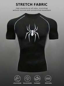 Manfinity Sport Corelite Men's Spider Print Raglan Short Sleeve Sports T-Shirt Fitted Shirt Crew Neck Graphic Compression Shirt Men Compression Shirt Halloween