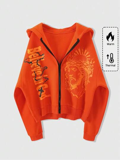 Street Life Sudadera con capucha casual con cremallera y estampado de letras para hombre en otoño