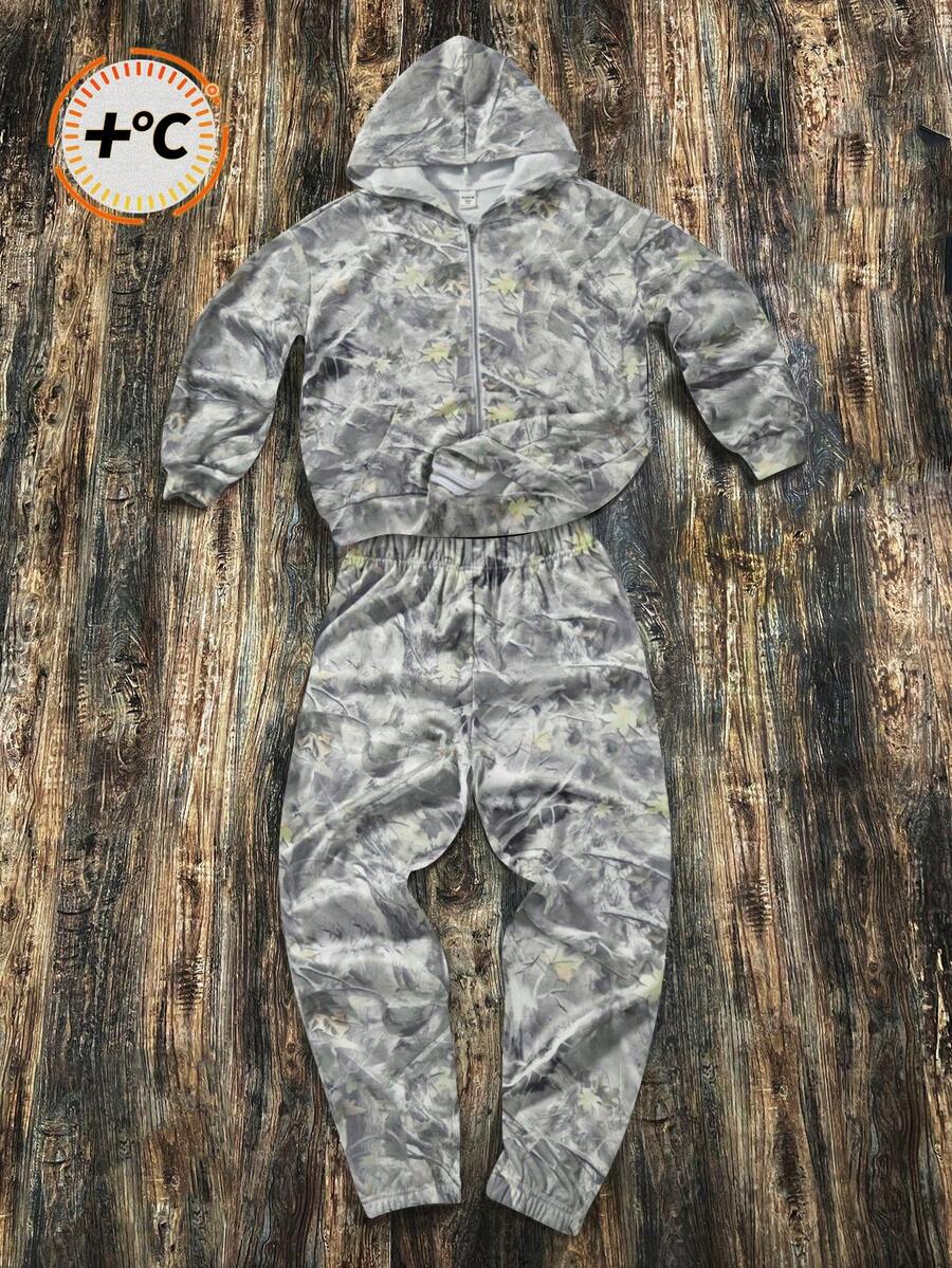 SHEIN 2件套青少年男童休闲日常百搭舒适字母印花连帽衫和运动裤套装 - 彩色 - 查看 1