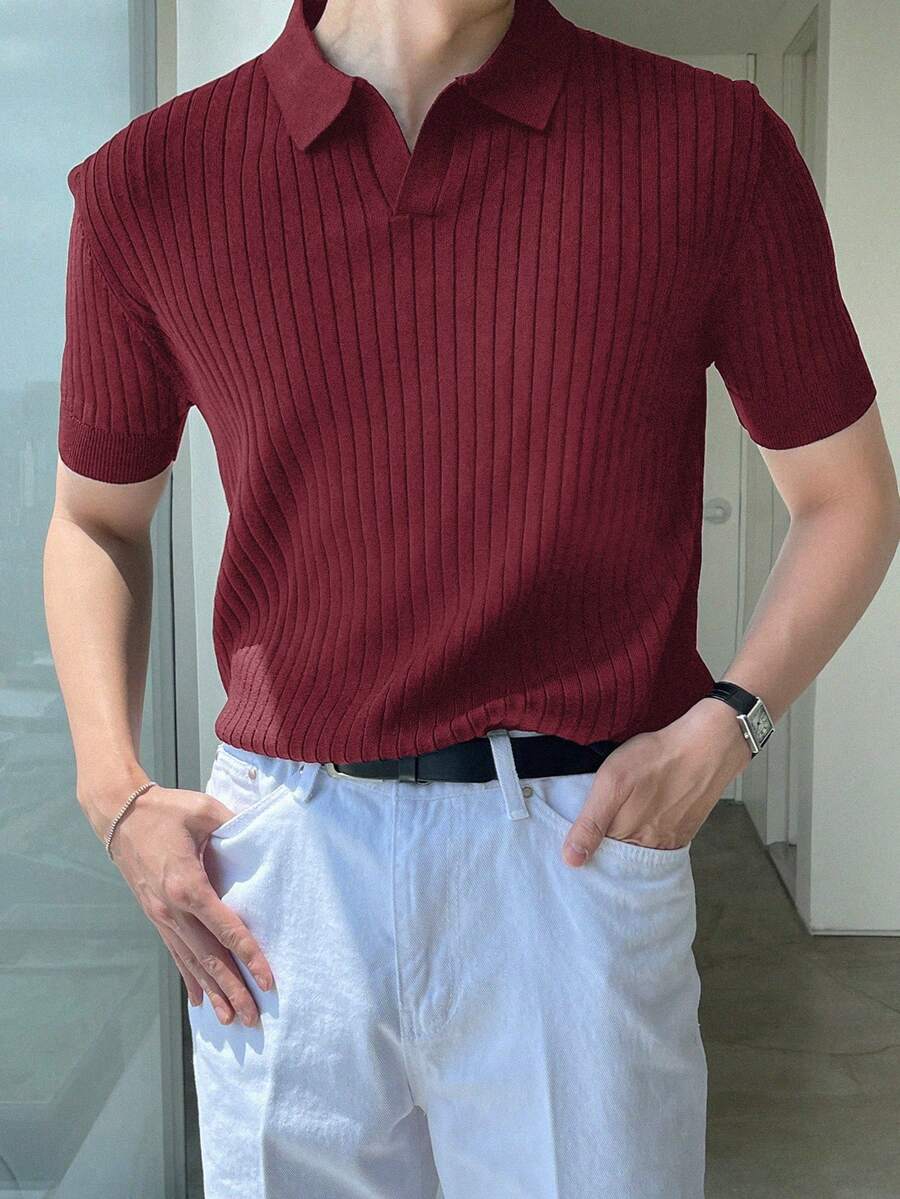 DAZY Men's Solid Color Short Sleeve Polo Collar Casual Knit Top