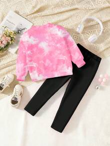 秋冬季少女休闲时尚创意个性化清新可爱卡哇伊杯芭蕾少女图案印花宽松圆领卫衣和打底裤套装，舒适温暖的秋冬款式 - 彩色 - 查看 2