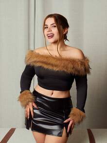 Lupita Cardoza 春夏性感低腰优雅女士PU皮革开叉迷你短裙 - 黑色 - 查看 6